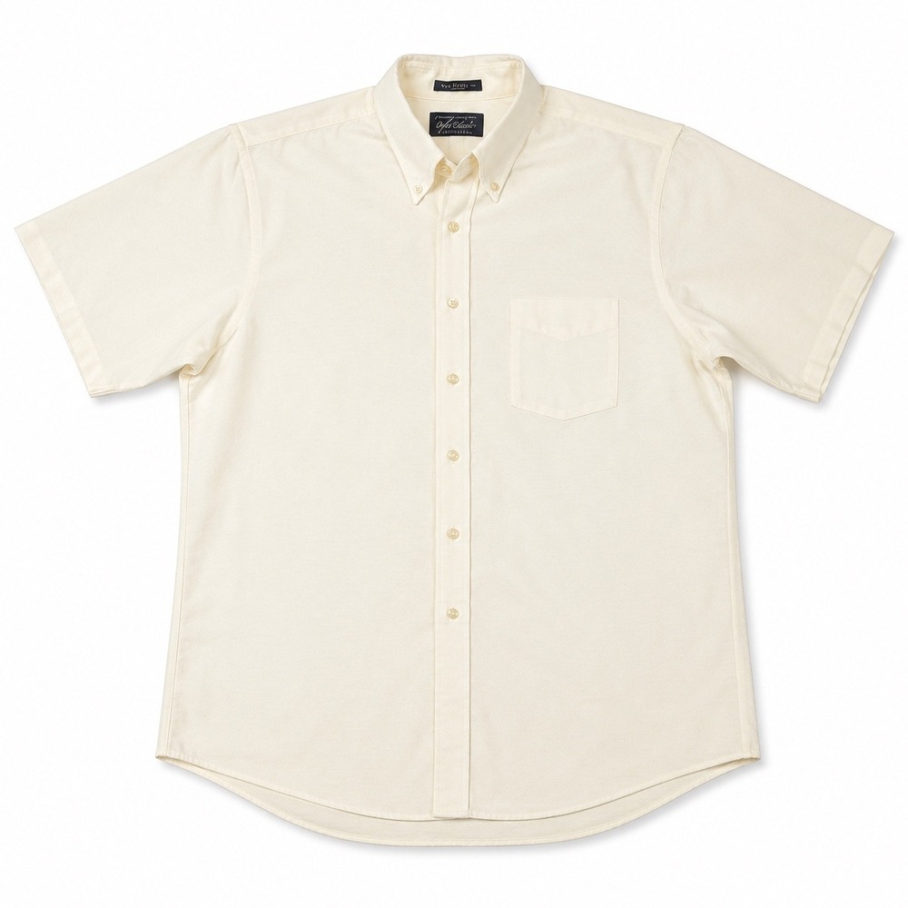 Lord & Taylor Mens Short Sleeve No Iron Oxford Button Down Shirt Cream Size 18